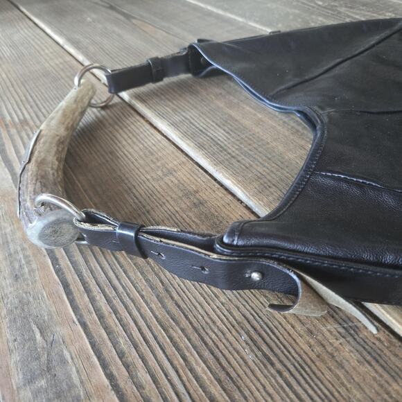 Vintage Yves Saint Laurent Mombasa Shoulder Bag Black Leather Hobo Horn Italy - Picture 2 of 15